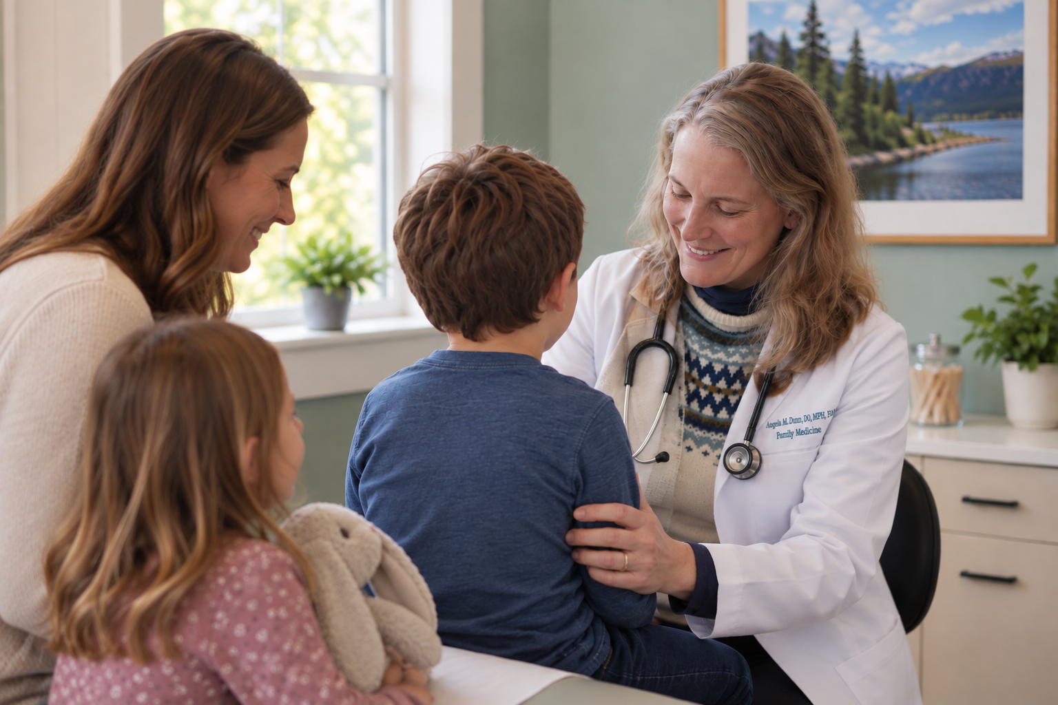 Primary care doctor consulting with a patient at Dunn Family Medicine in Steilacoom, WA